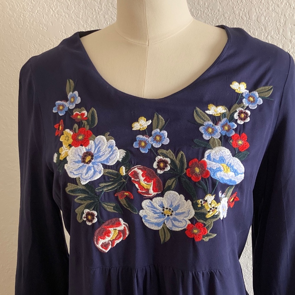 Joules Navy Dress with Floral Embroidery